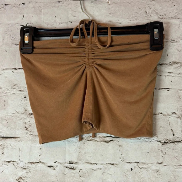 rag & bone New York Women's XS Christy Modal Halter Top Light Brown Tie Neck - Picture 2 of 8